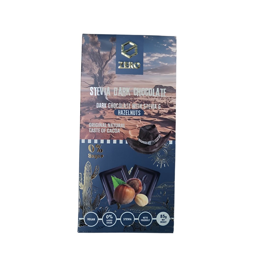 Zero Stevia Dark Chocolate With Hazelnuts 85g