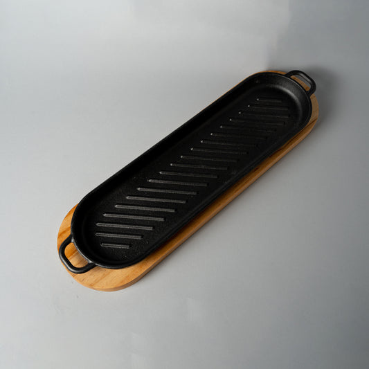 Cast Iron Grill With Wooden Base