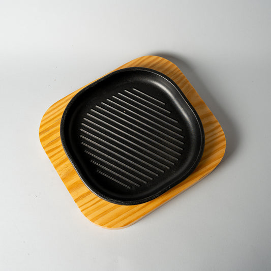 Cast Iron Grill With Wooden Base