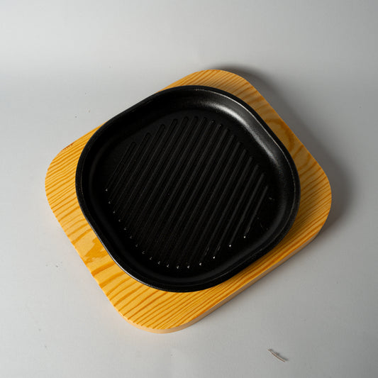 Cast Iron Grill With Wooden Base