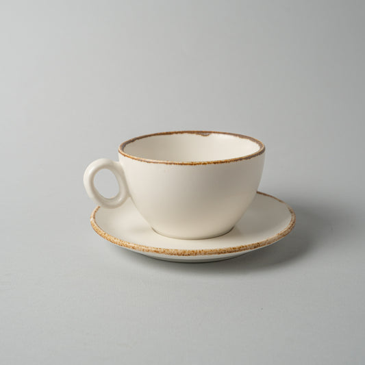 White Matte With Brown Rim Porcelain Cappuccino Cup With Underline