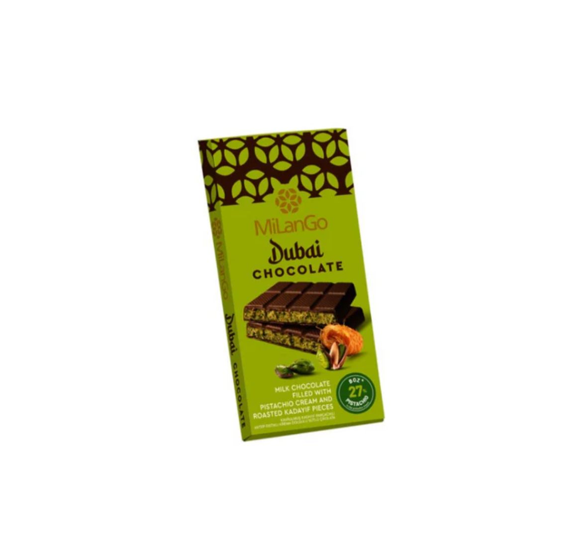 Milango Dubai Chocolate with Pistachio Bar 122g